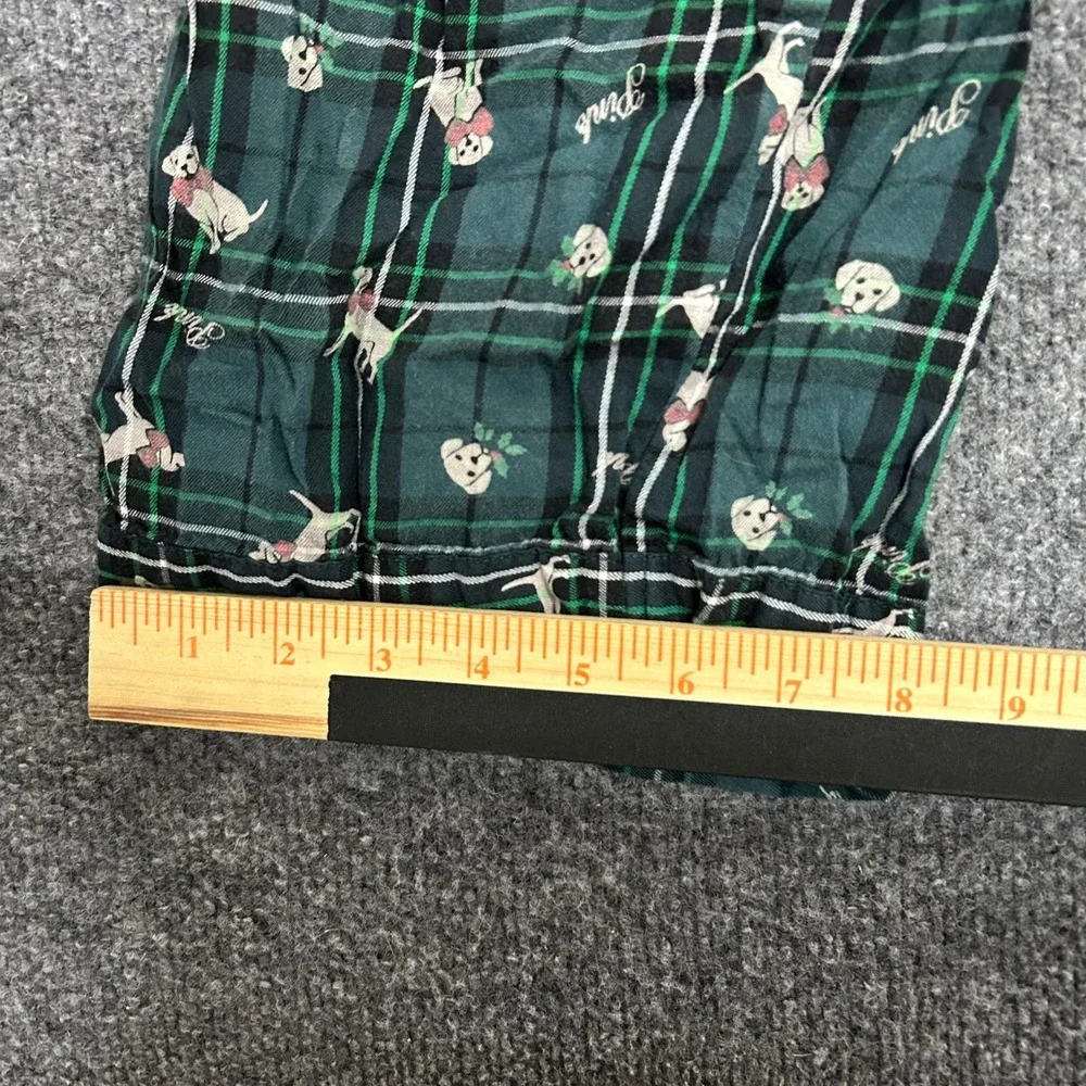 Victoria's Secret PINK Pajama Pants Womens Size M Green Plaid Dog Logo Cotton